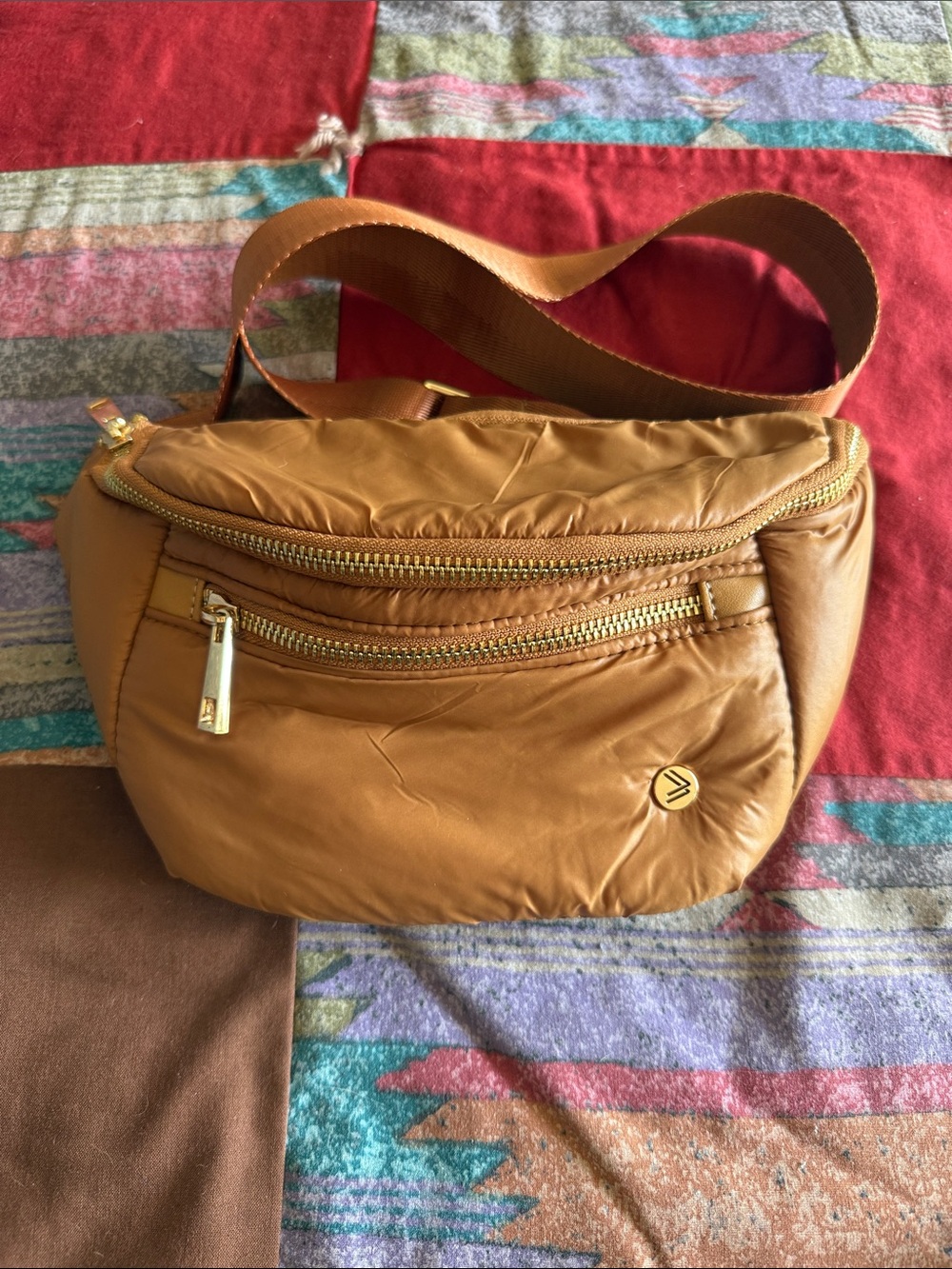 Savvi Women’s Tan Belt Bag with Gold Hardware